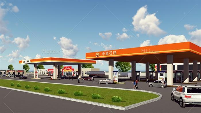 现代风格各种加油站中国石油燃气建筑设计su模型