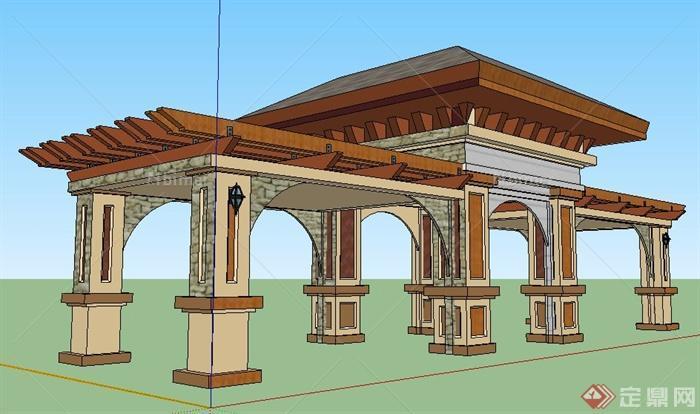 园林景观新古典亭廊组合su模型