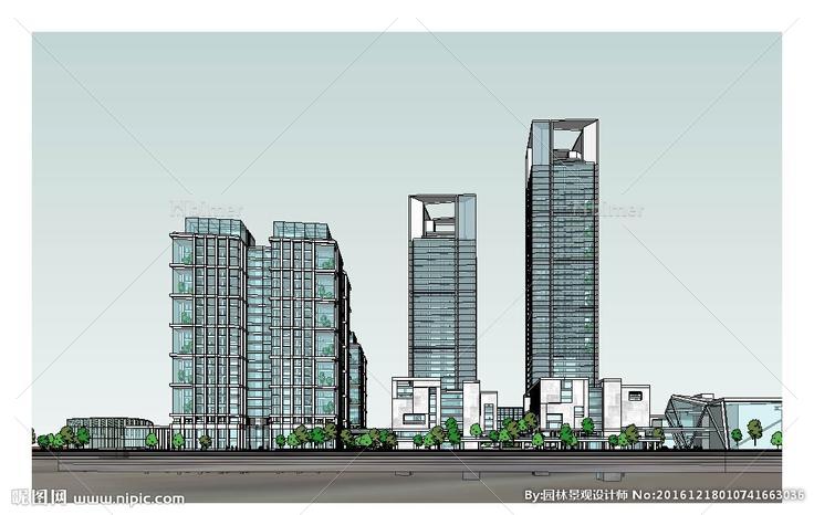 高层办公建筑草图大师SU模型图片