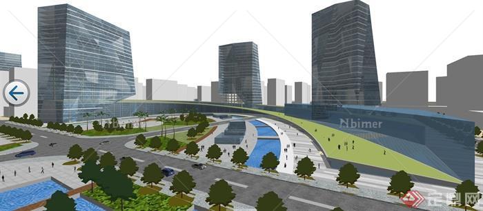 某城市城区规划综合建筑设计su模型