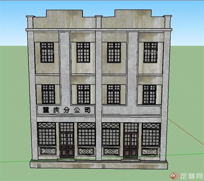 某古典中式三层办公楼建筑设计SU模型