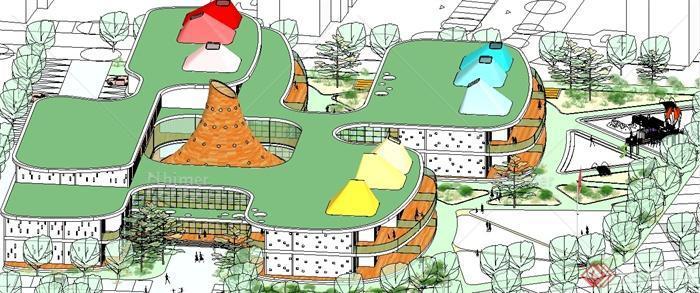 某现代创意造型幼儿园学校建筑设计SU模型