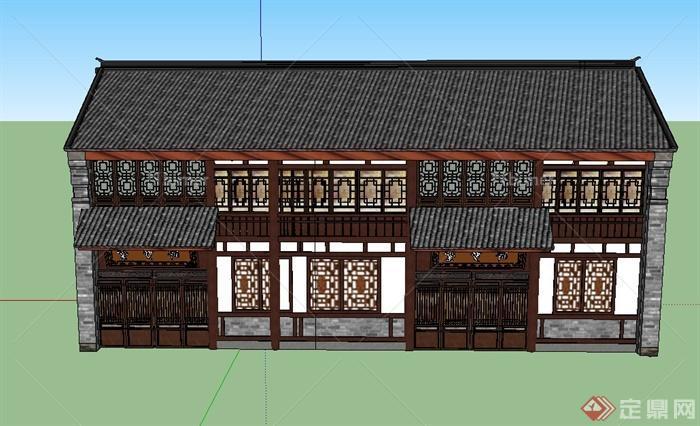 古典中式两层双面商业建筑设计SU模型
