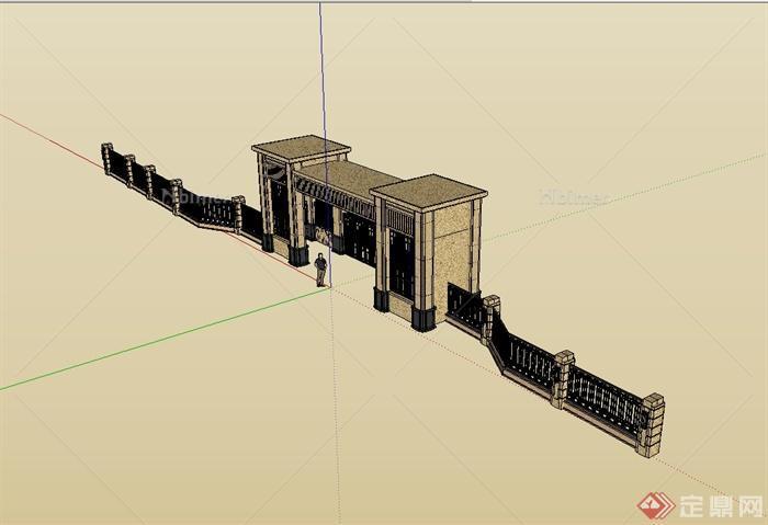 新古典风格详细完整的小区大门入口设计su模型[原