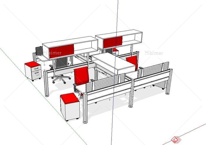 现代风格办公空间办公桌椅设计su模型[原创]