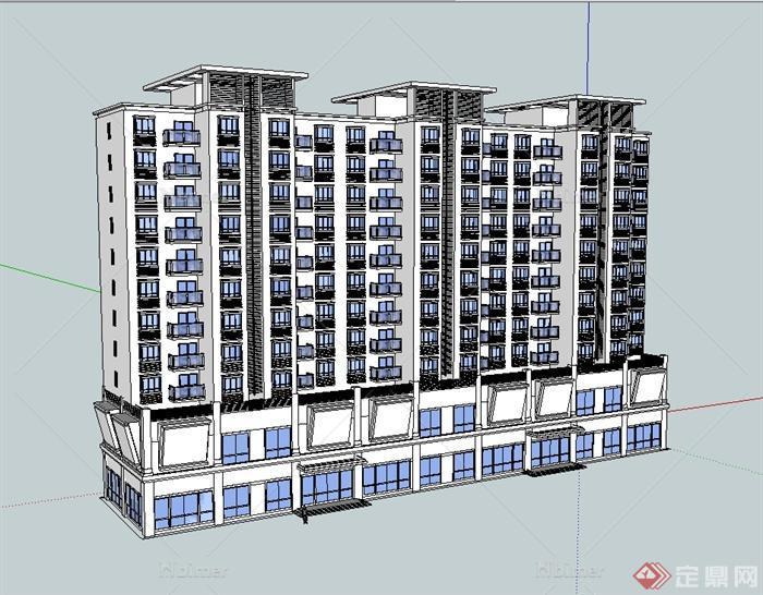 现代风格多层详细精致小高层商业住宅建筑SU模型