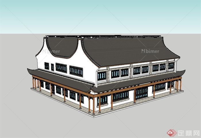 中国古典风格商业楼建筑su模型[原创]