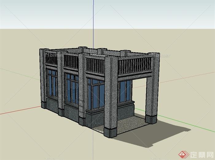 新古典风格大门门卫室设计su模型[原创]
