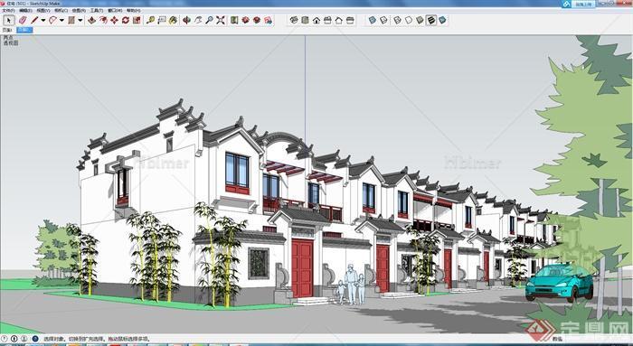某地一中式风格联排住宅建筑设计su模型