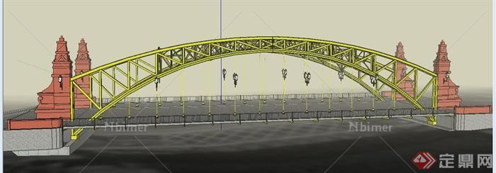经典拱形跨江大桥设计su模型
