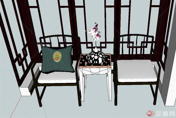 古典中式风格木桌椅设计SU模型