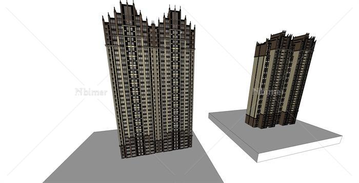 两栋新古典住宅高层小区楼建筑设计su模型[原创]