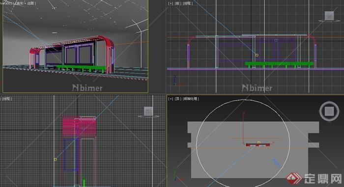 现代某红色公交车站廊架设计3DMAX模型