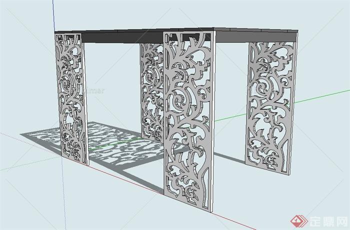 现代中式花廊架设计su模型