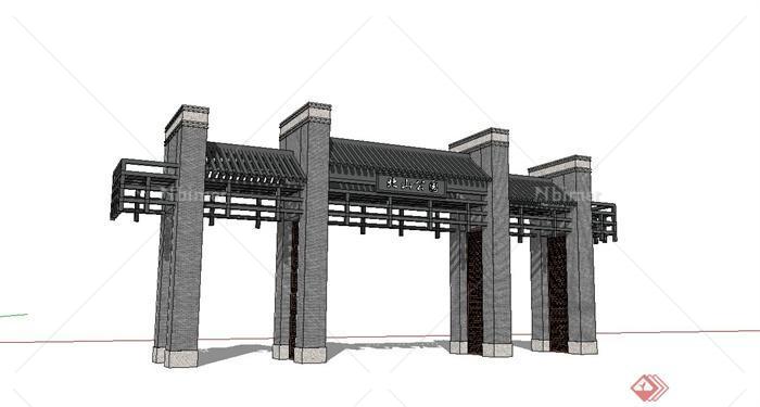 某公园现代中式入口大门设计su模型[原创]