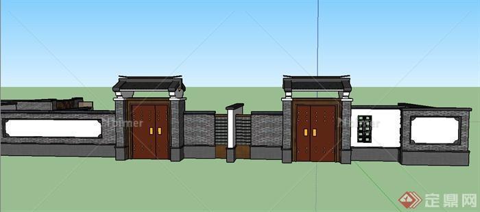 古典中式建筑院门与围墙设计SU模型