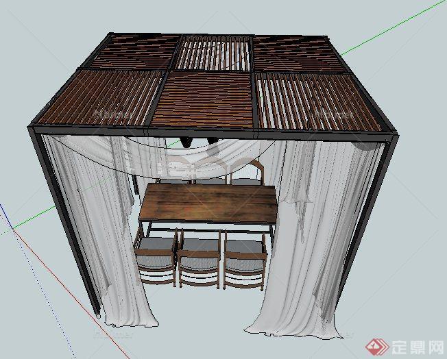 中式风格木制休闲亭设计su模型