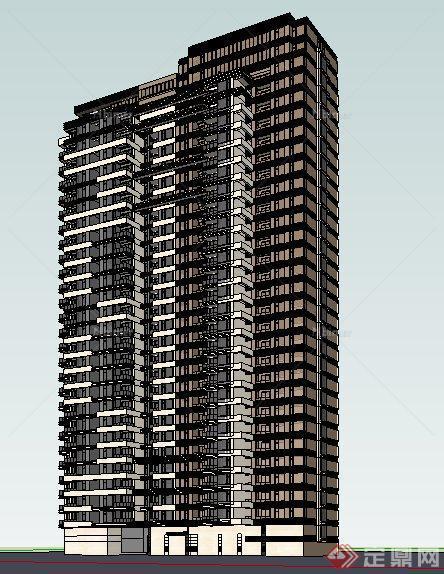 现代高层写字楼办公楼建筑设计su单体模型[原创]