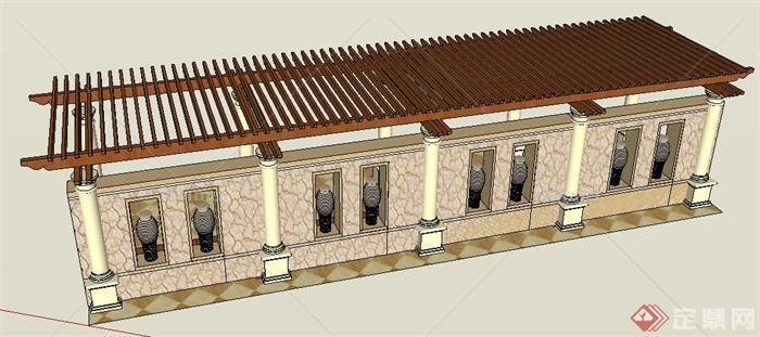 新古典风格廊架及景墙组合su模型