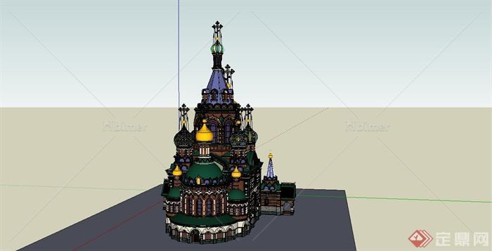 某泰式风格教堂建筑设计SU模型[原创]