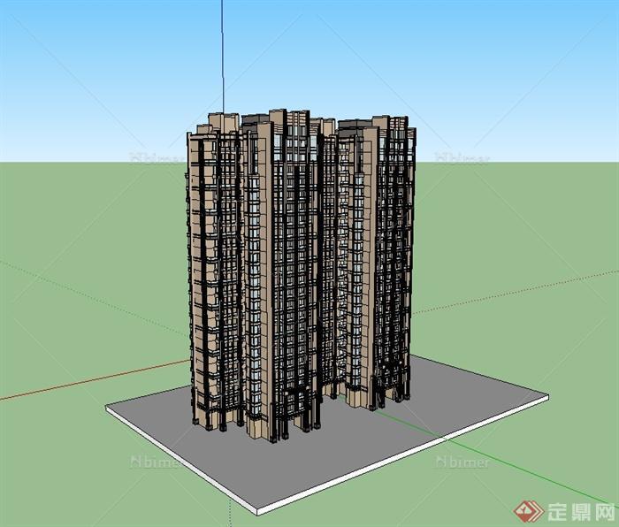 某现代风格小区高层住宅建筑SU模型[原创]