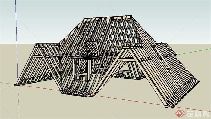 某建筑屋顶木制结构SU模型