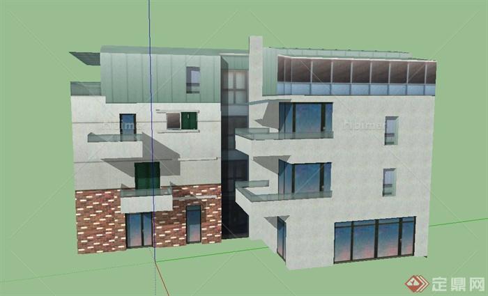 现代某三层框架结构住宅建筑设计SU模型