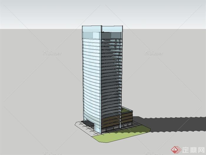 现代风格玻璃办公大楼设计SU模型[原创]
