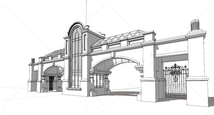 某歐式風格小區大門入口su模型素材[原創]