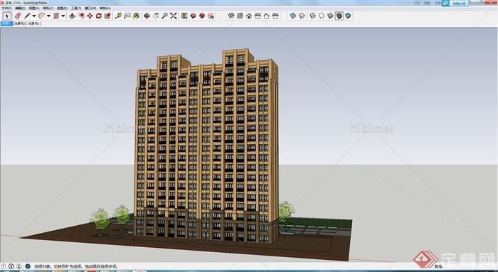 某现代高层双拼住宅楼建筑设计su模型