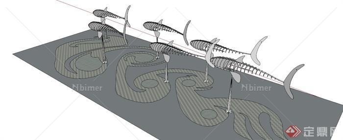 园林景观鱼标雕塑su模型