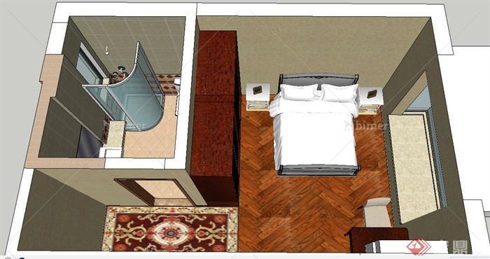 中式风格卧室及卫生间室内设计su模型