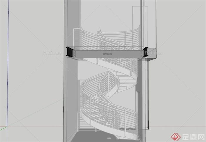 铁艺栏杆旋转楼梯SU模型