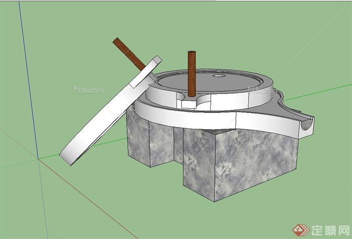 中国古典中式石磨设计su模型