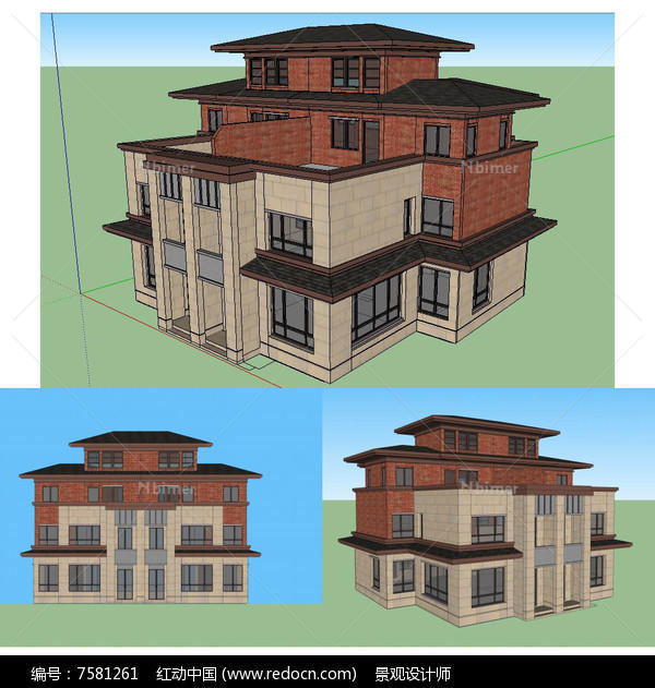 美式别墅建筑草图大师SU模型