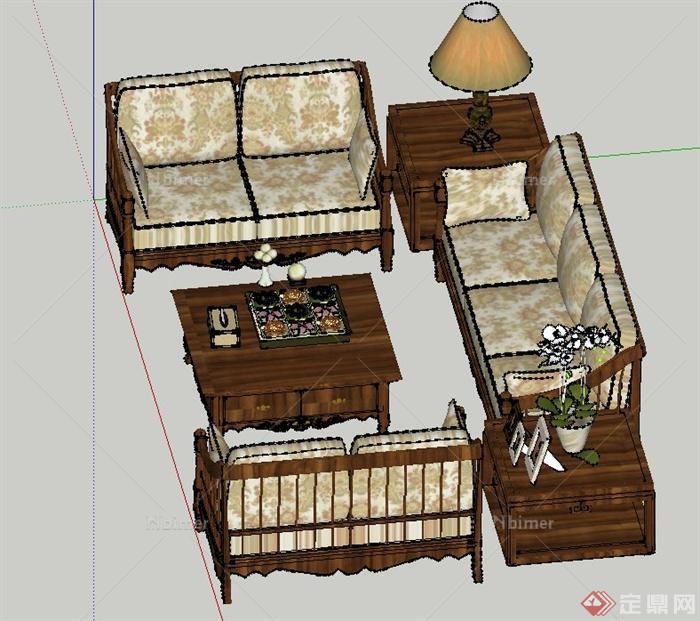 室内组合木质套装沙发设计SU模型