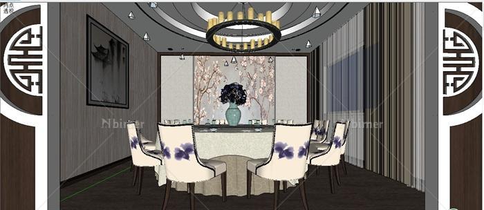 新中式豪华餐厅包厢装潢sketchup精致设计模型[原