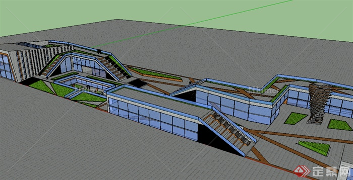 某现代风格商业建筑设计SU模型素材（含景观）2