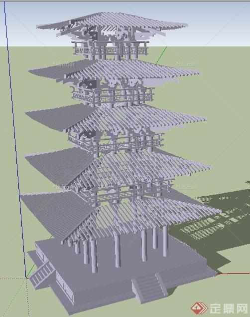 中式五层塔楼结构su模型[原创]