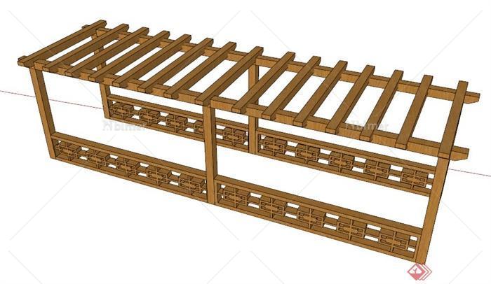 中式防腐木长廊su模型