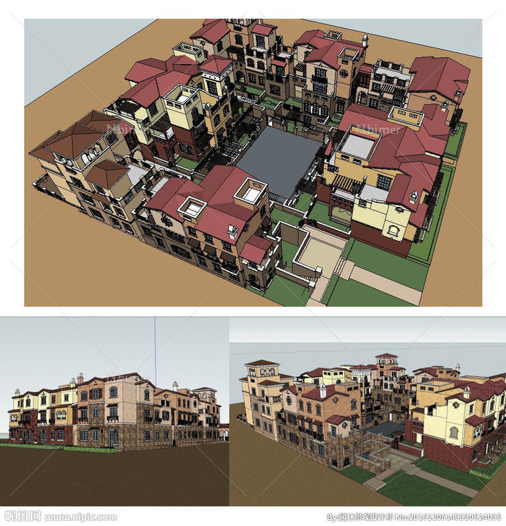 西班牙风格建筑草图大师SU模型图片