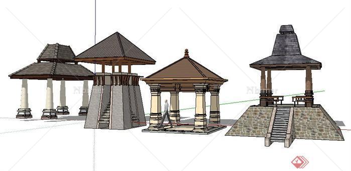 4款东南亚风格小区亭子景观设计SketchUp(SU)3D模