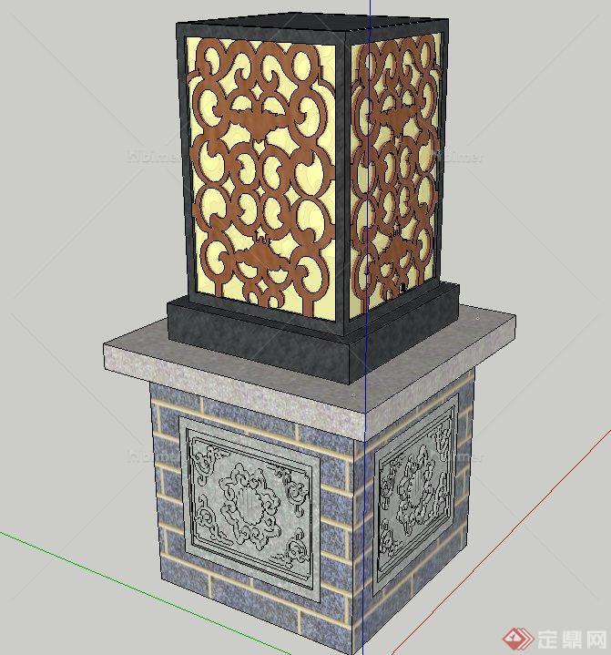 中式风格浮雕庭院灯设计SU模型