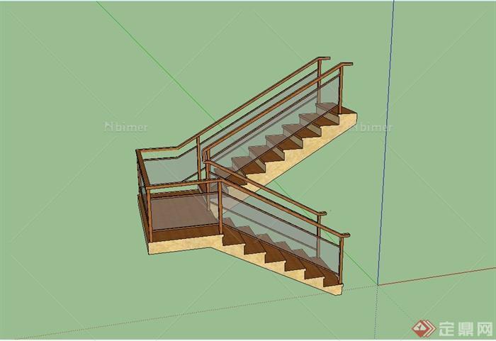 现代风格精致两层楼梯设计su模型[原创]