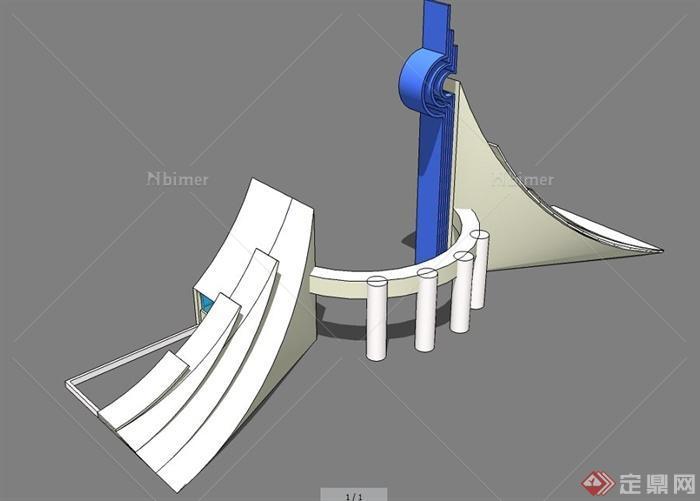 现代航空学院大门设计su模型