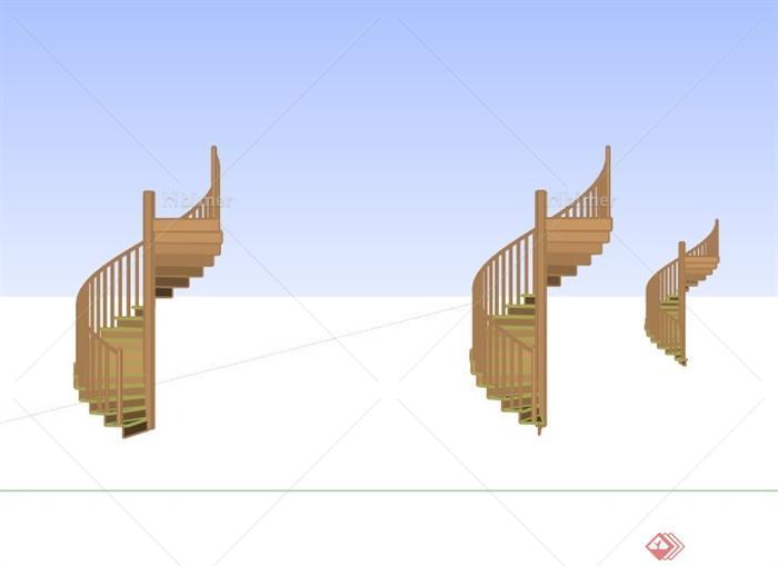三个旋转木楼梯设计SU模型[原创]