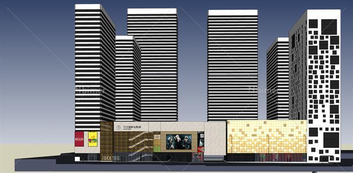 青岛某现代商业购物广场中心建筑设计方案SU模型