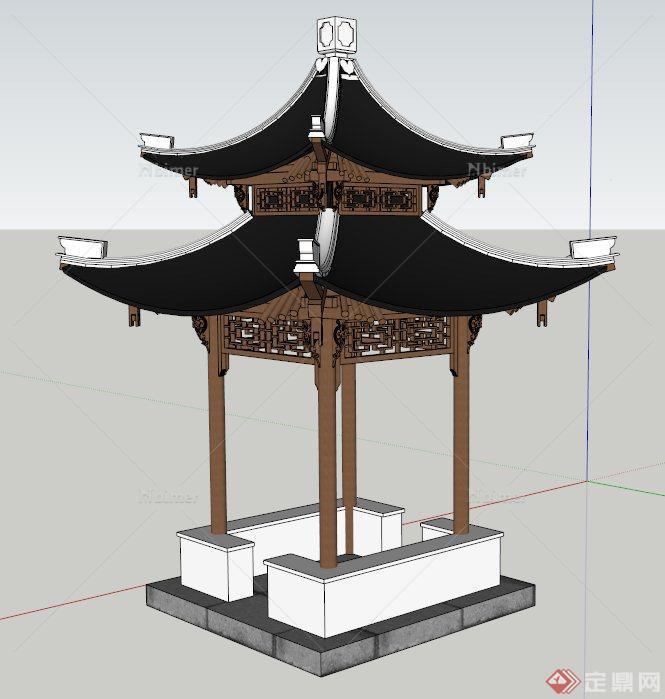 一个中式重檐亭设计SU模型
