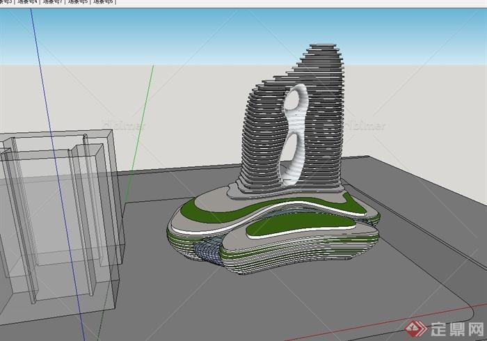 现代风格详细精致商业办公楼设计su模型[原创]
