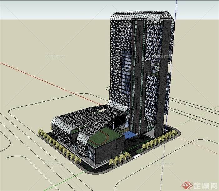现代风格详细高层商业办公综合楼设计su模型[原创